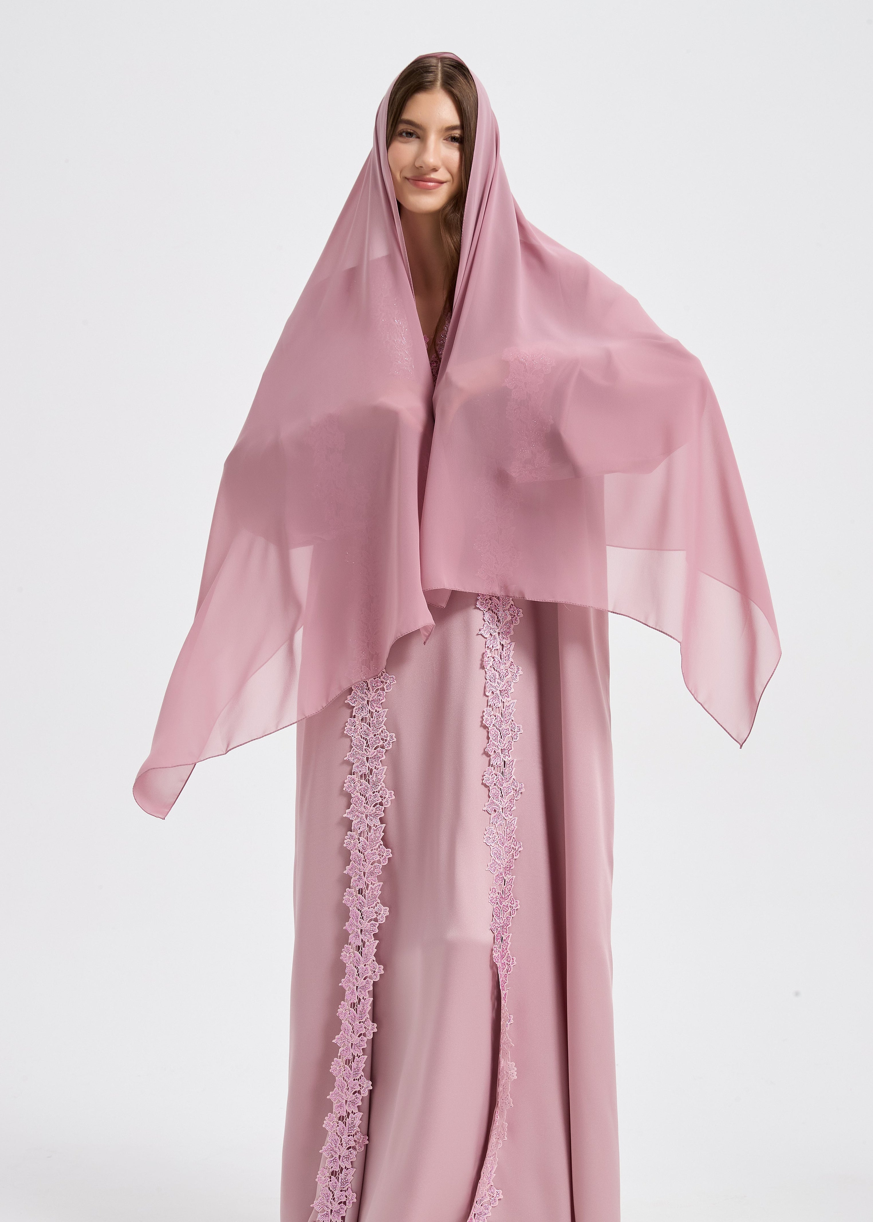 Sultana Lace Abaya Set - Rose