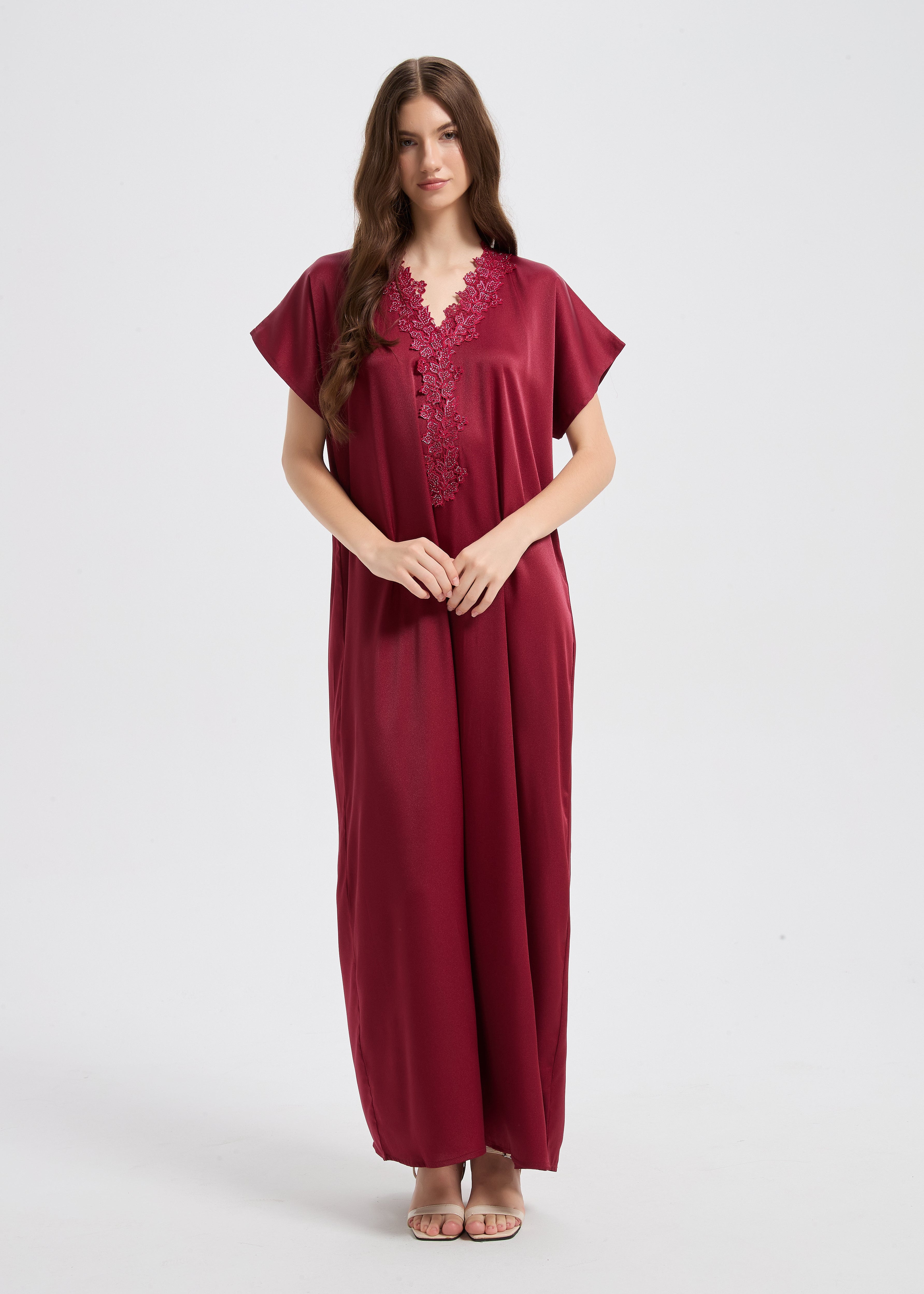 Sultana Lace Abaya Set - Maroon
