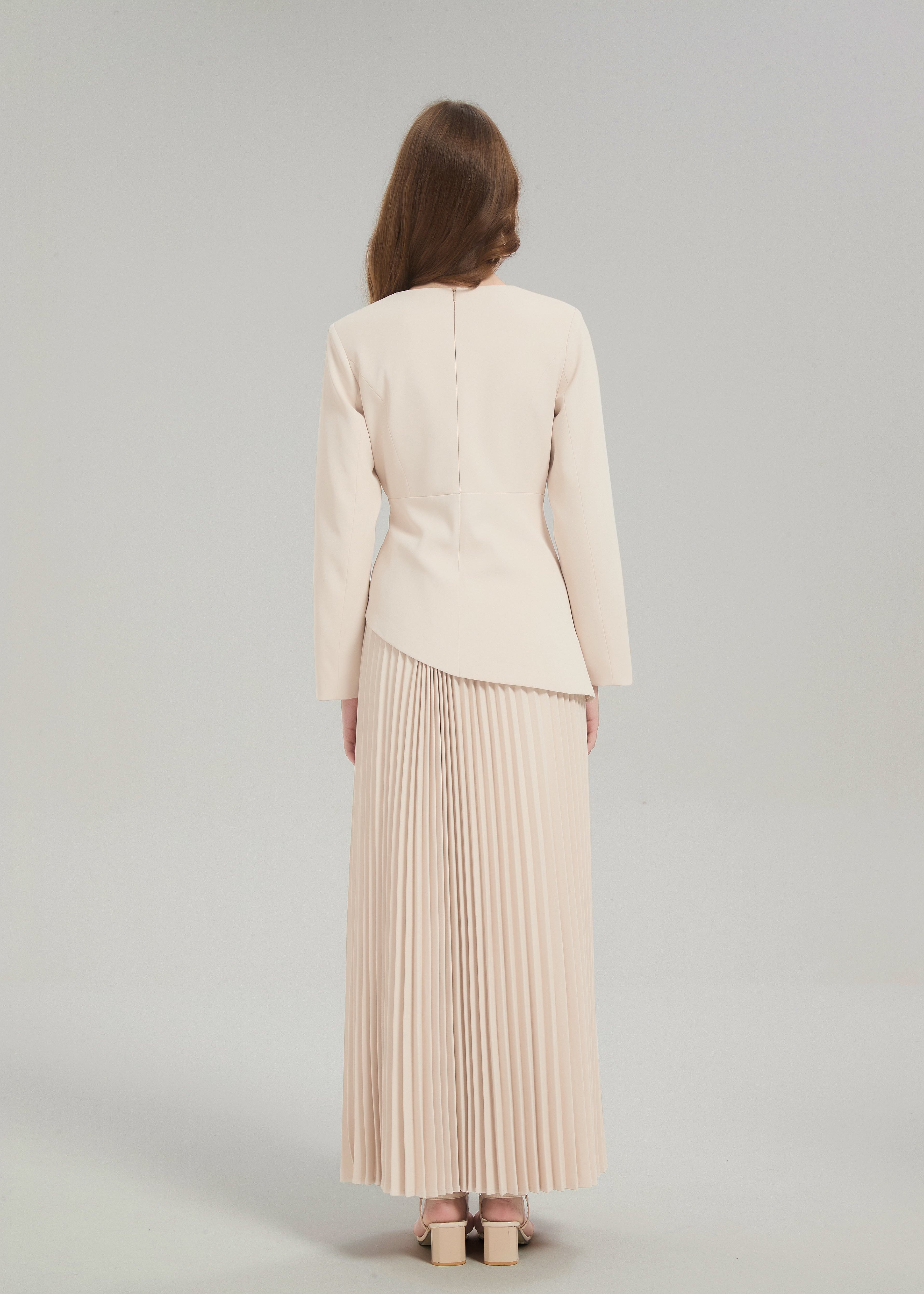 Estelle Pleated Skirt Set - Cream - AMARIAH