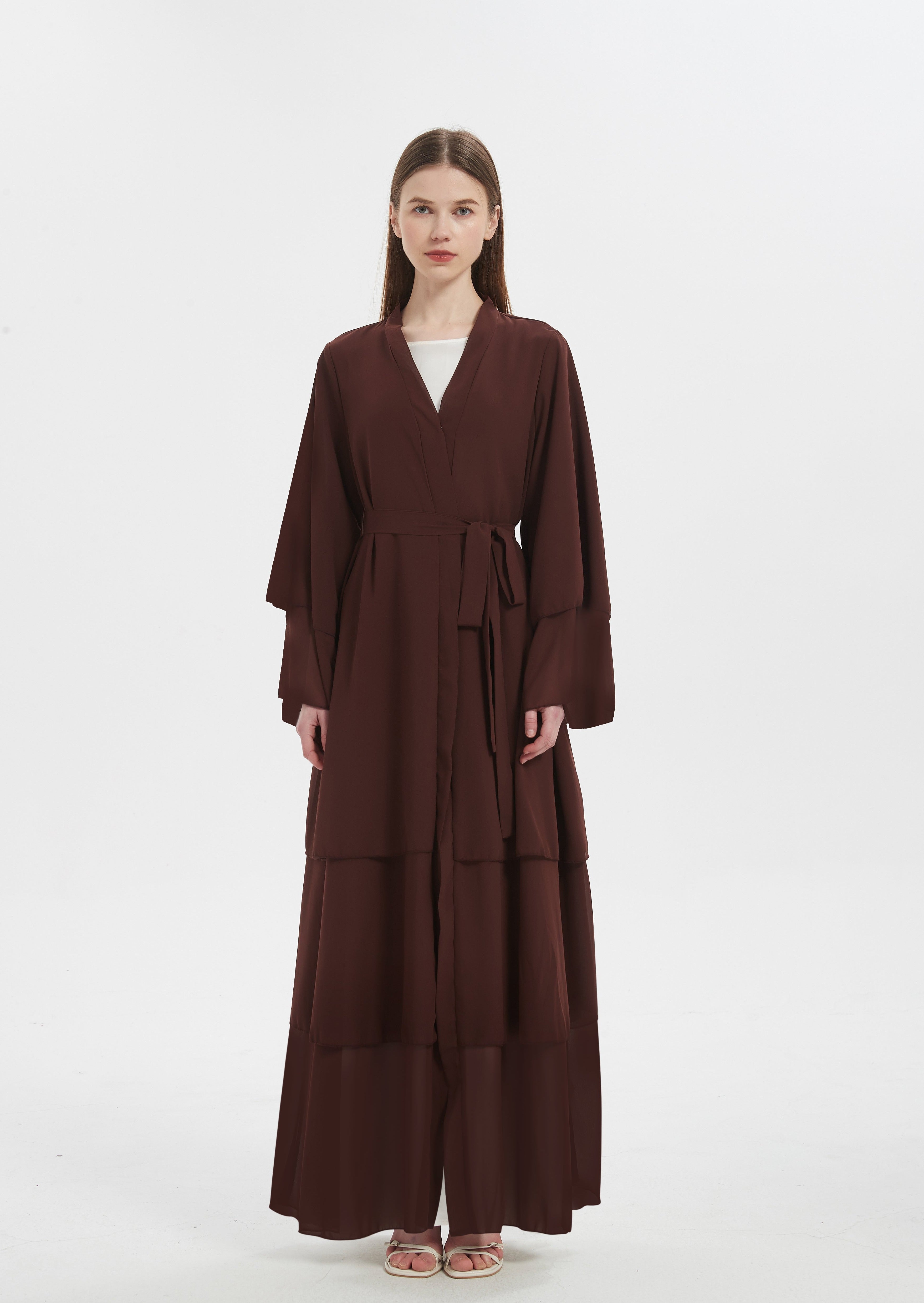 Madaya Layered Abaya - Chocolate Brown