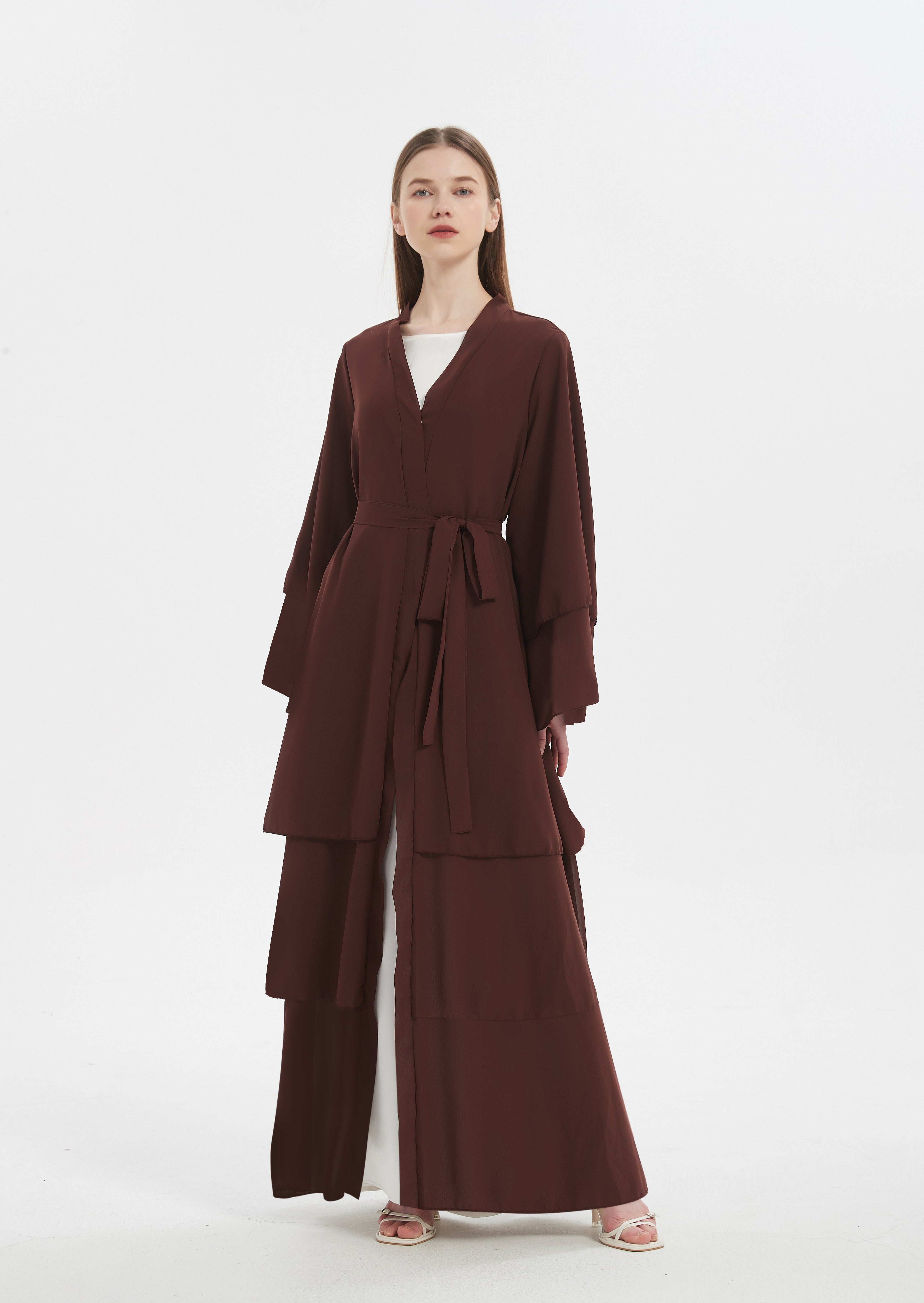 Madaya Layered Abaya - Chocolate Brown