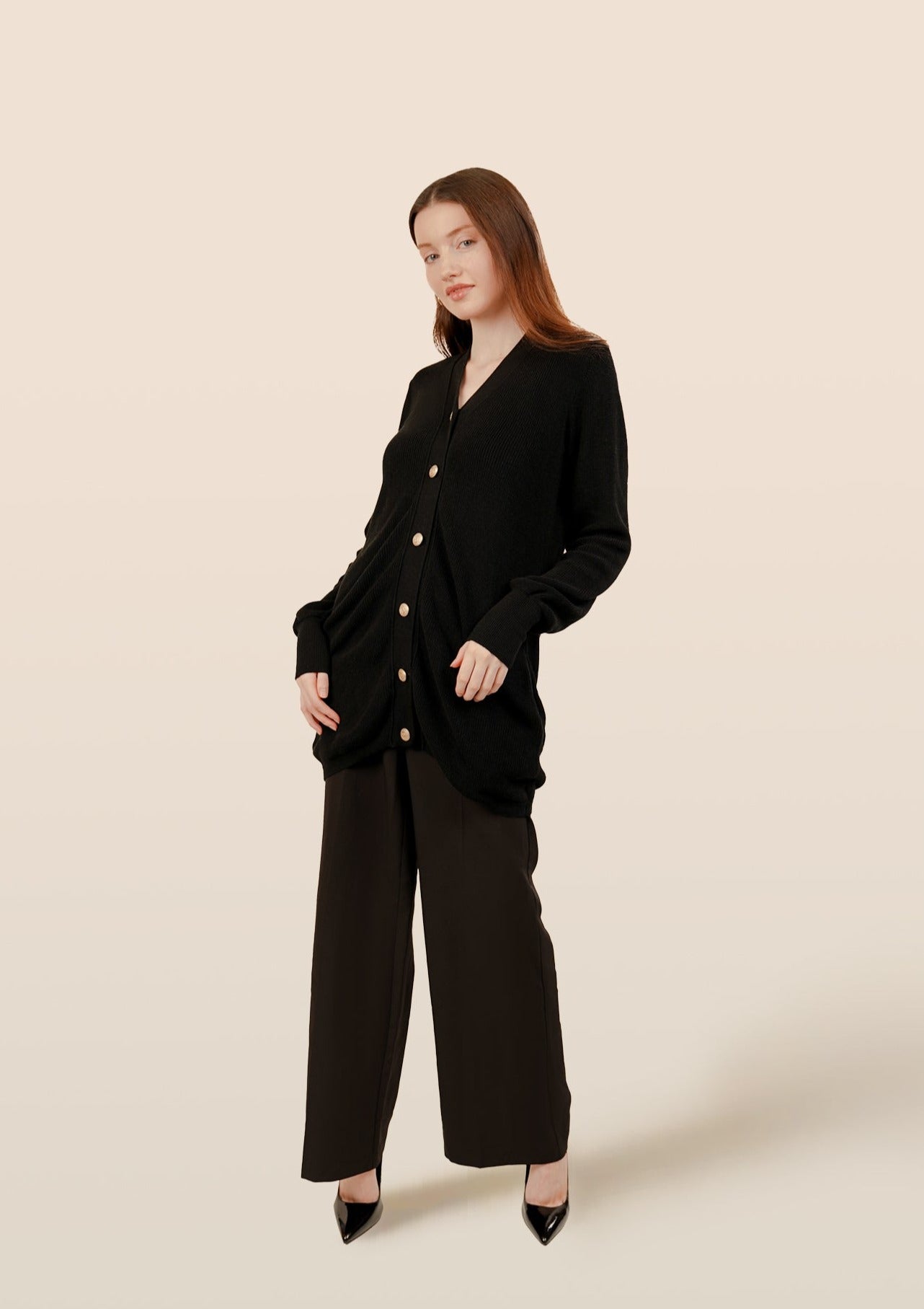 Selma Longline Wool Cardigan - Black