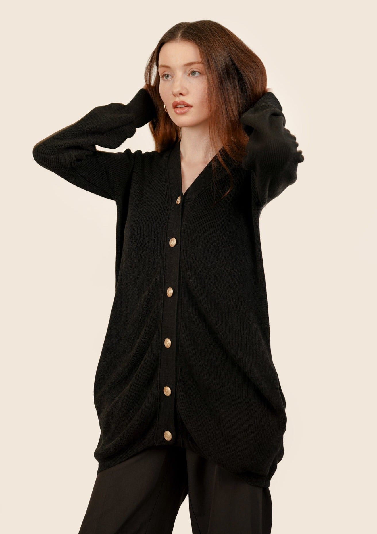 Selma Longline Wool Cardigan - Black