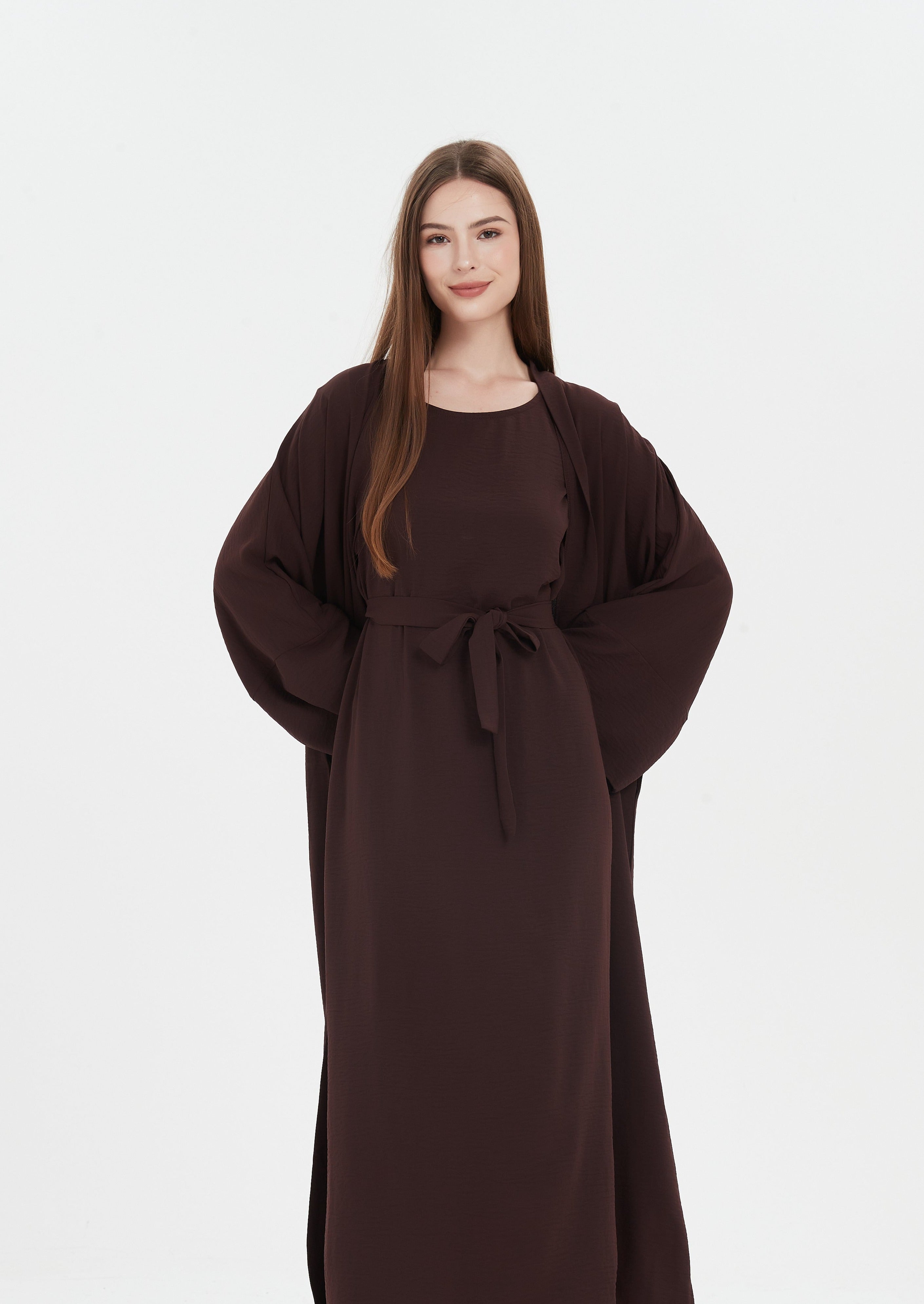 Serena Matte Abaya Set - Chocolate Brown