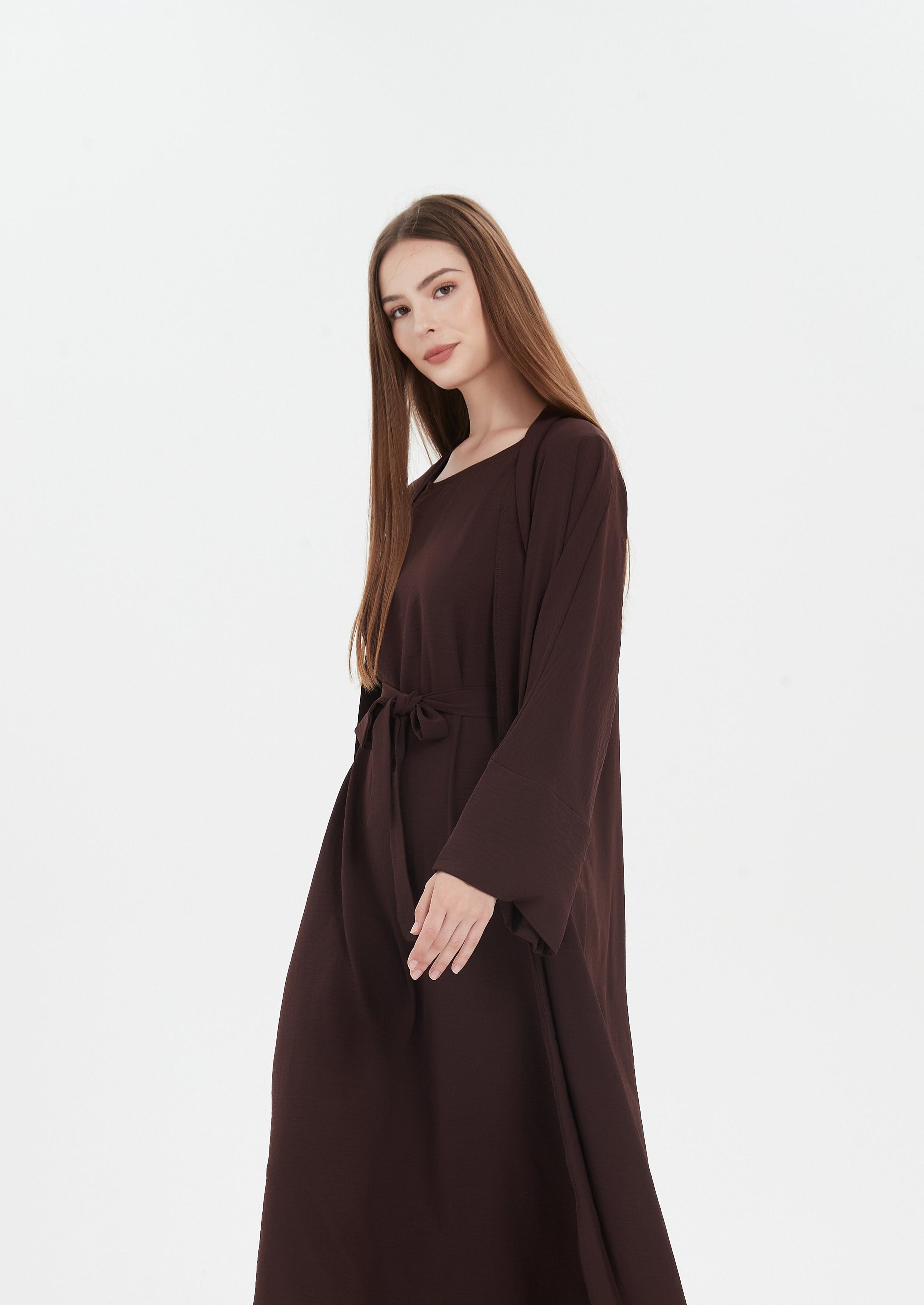 Serena Matte Abaya Set - Chocolate Brown