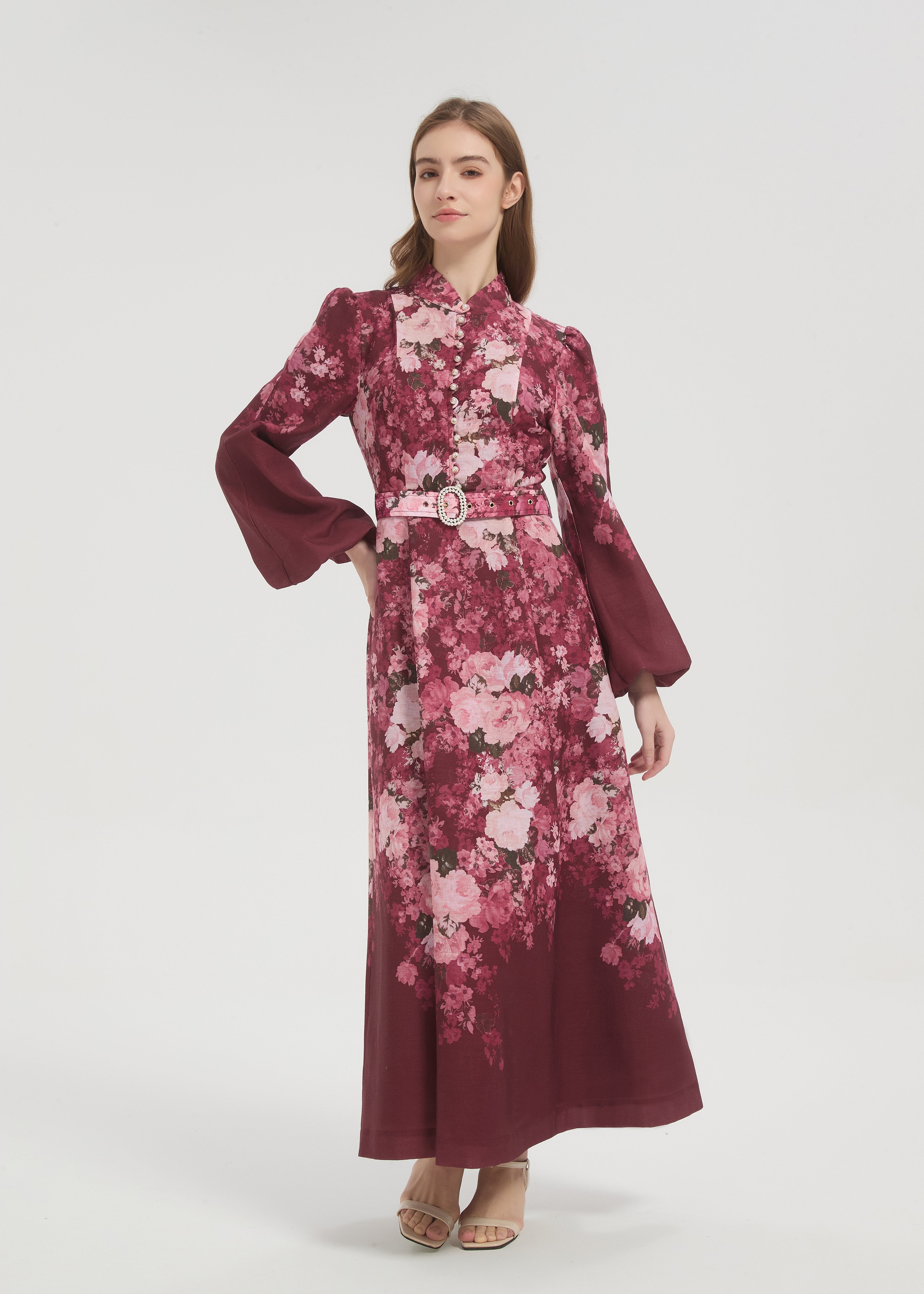 Mina Floral Maxi Dress - Plum - AMARIAH