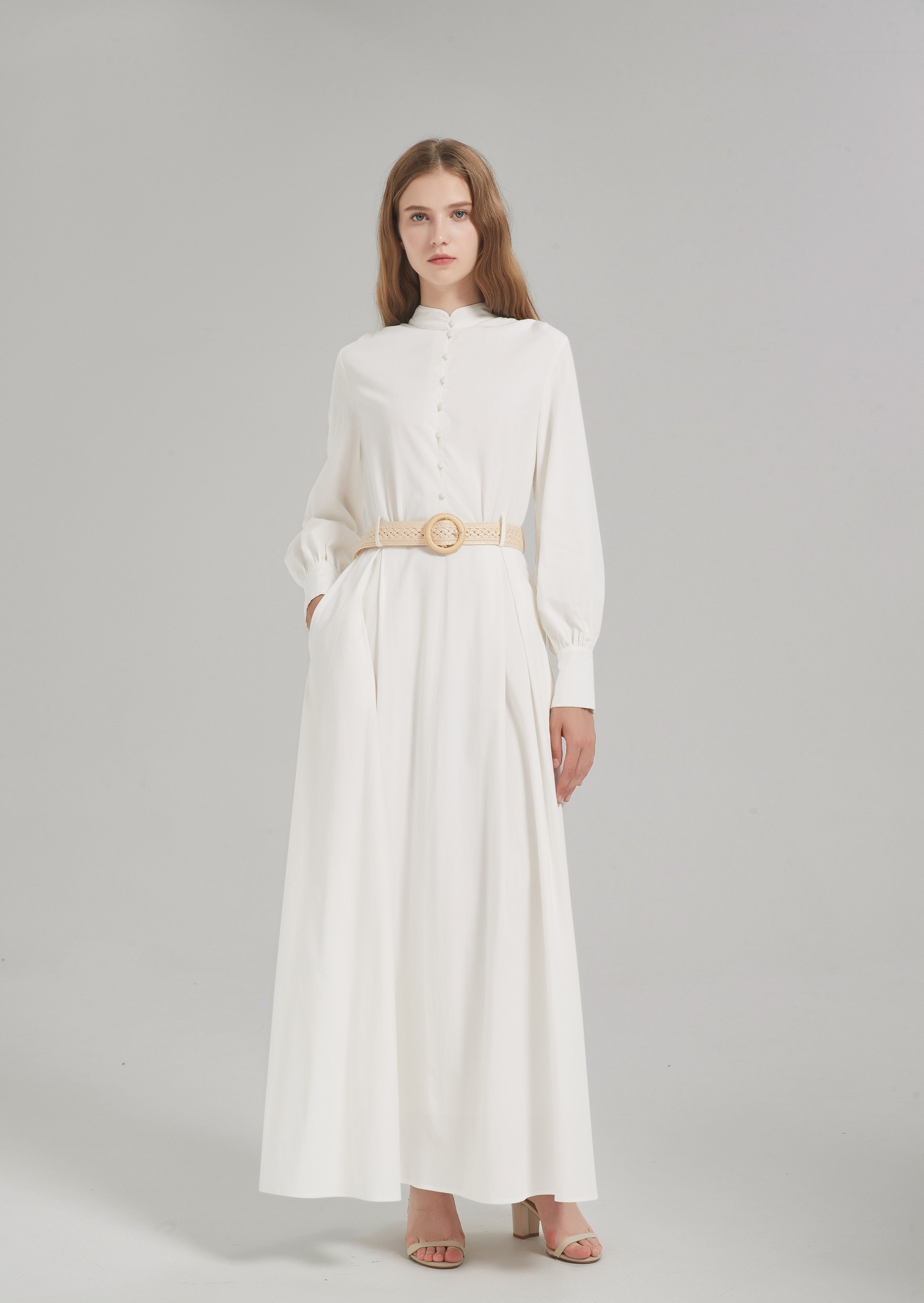 Dina Belted Maxi Dress - White