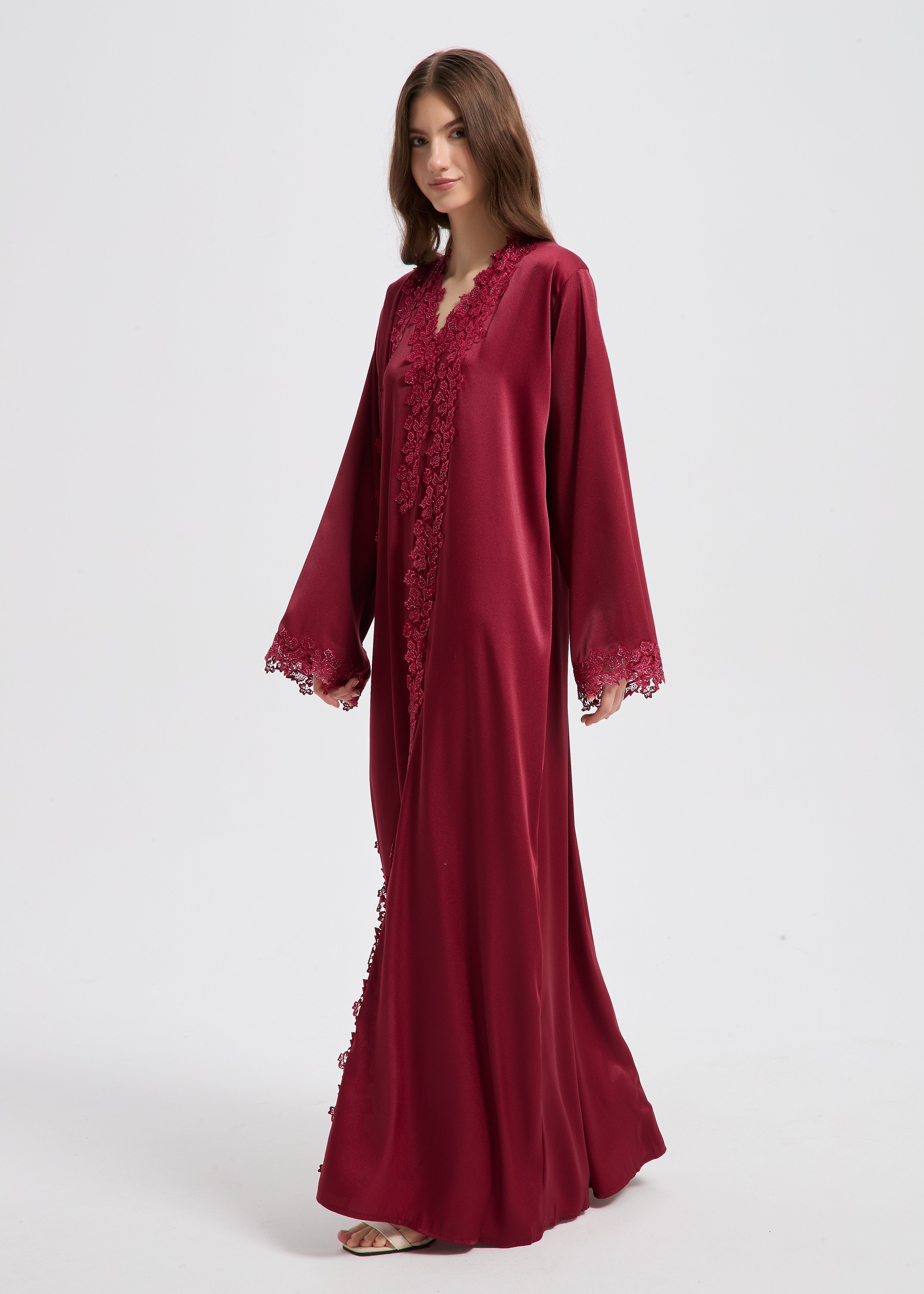 Sultana Lace Abaya Set - Maroon