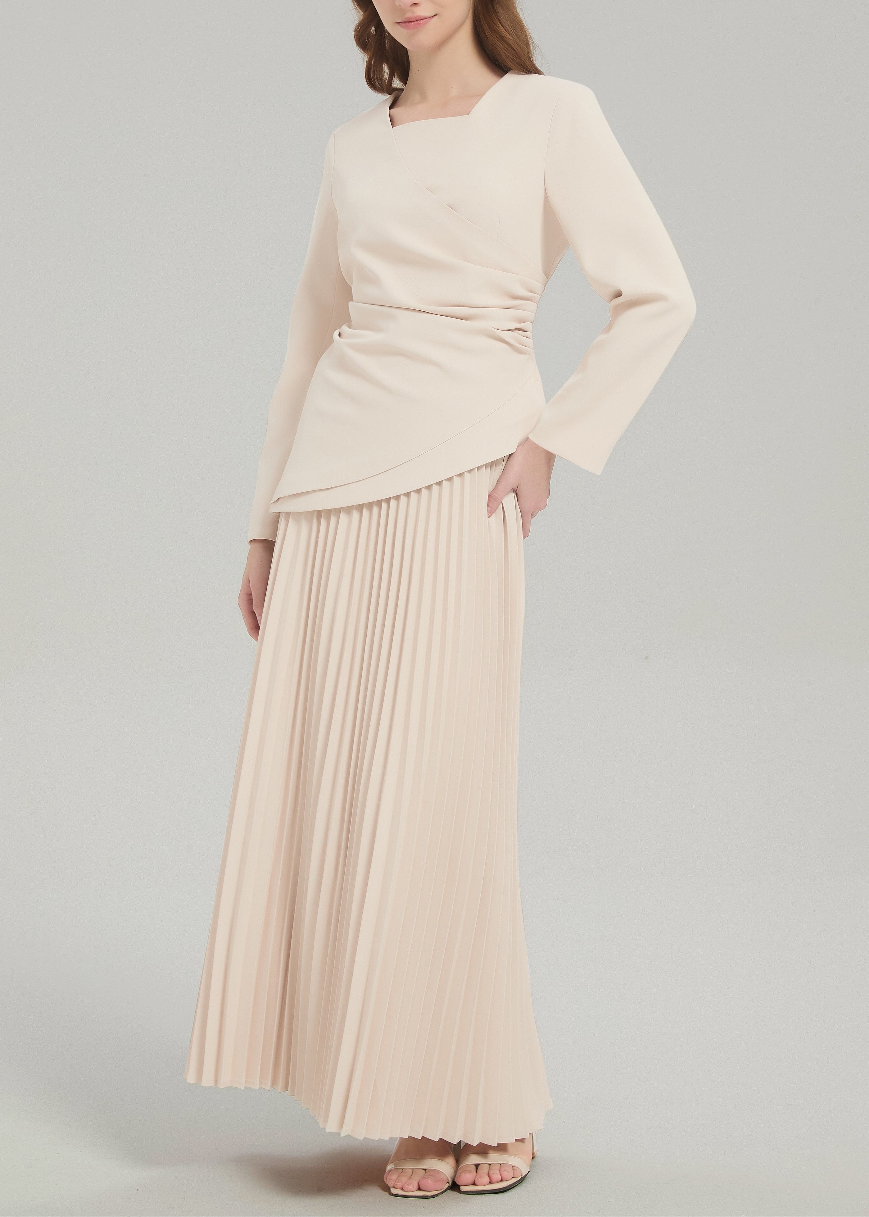 Estelle Pleated Skirt Set - Cream - AMARIAH