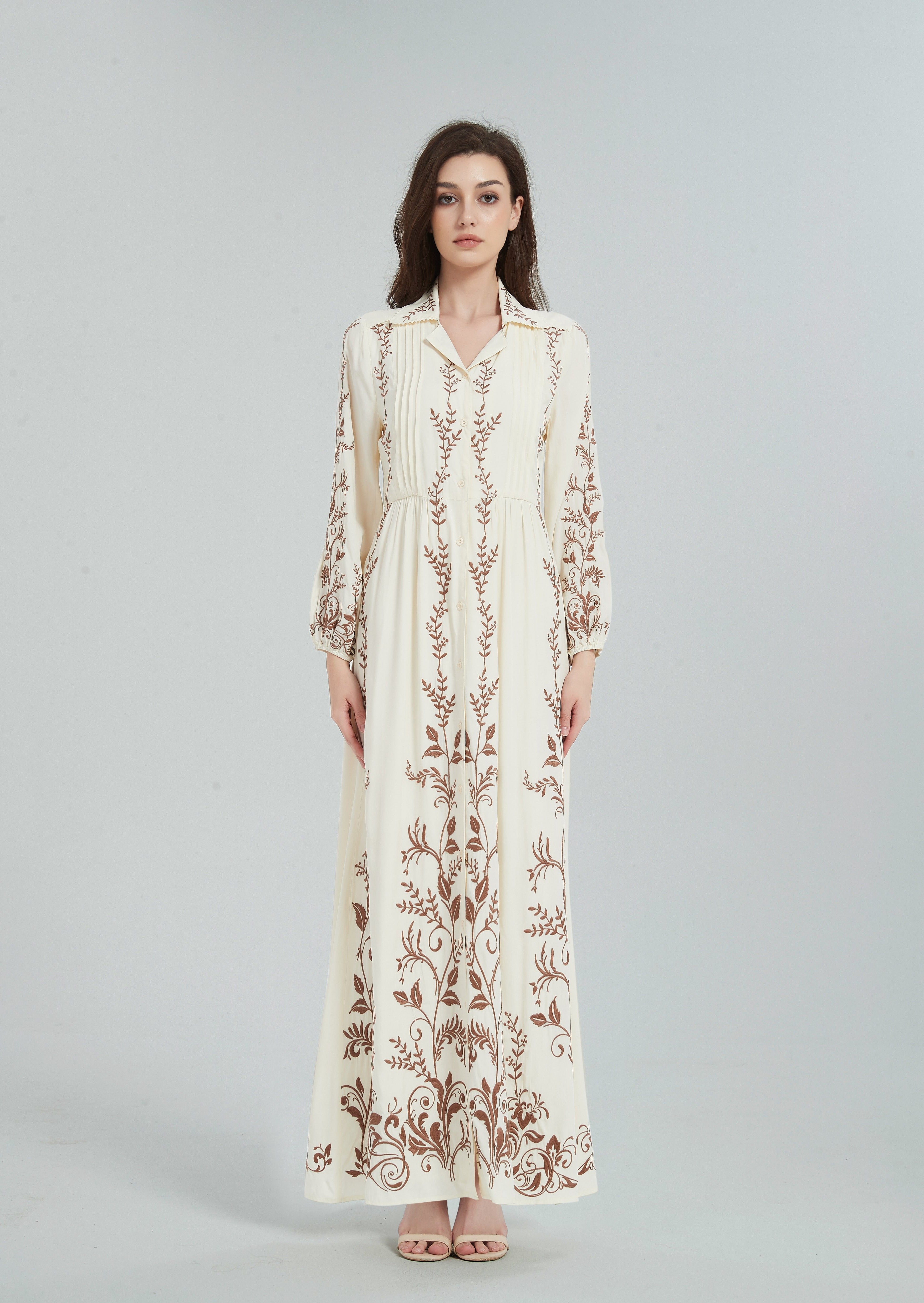 Fina Embroidered Maxi Dress - Cream