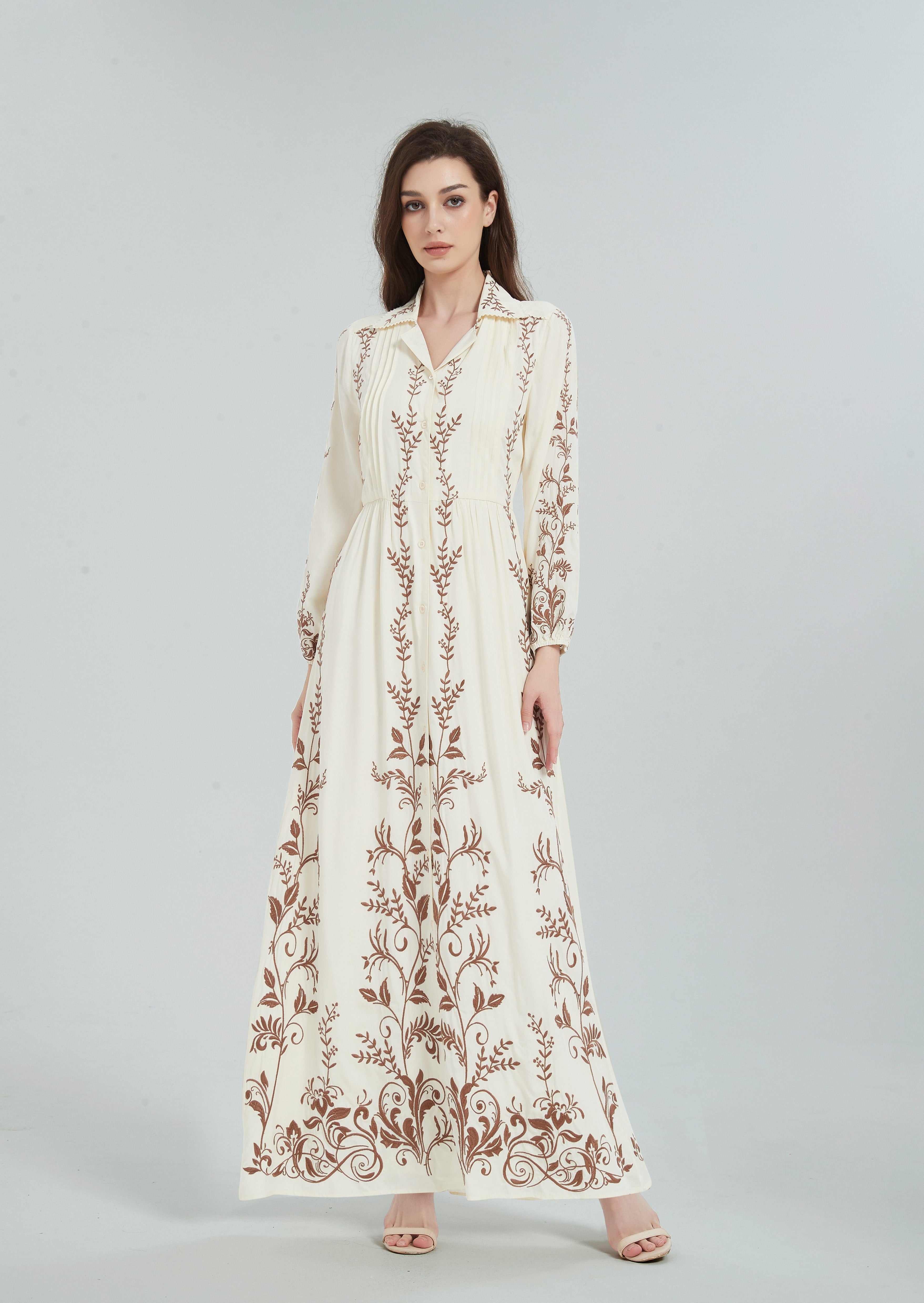 Fina Embroidered Maxi Dress - Cream