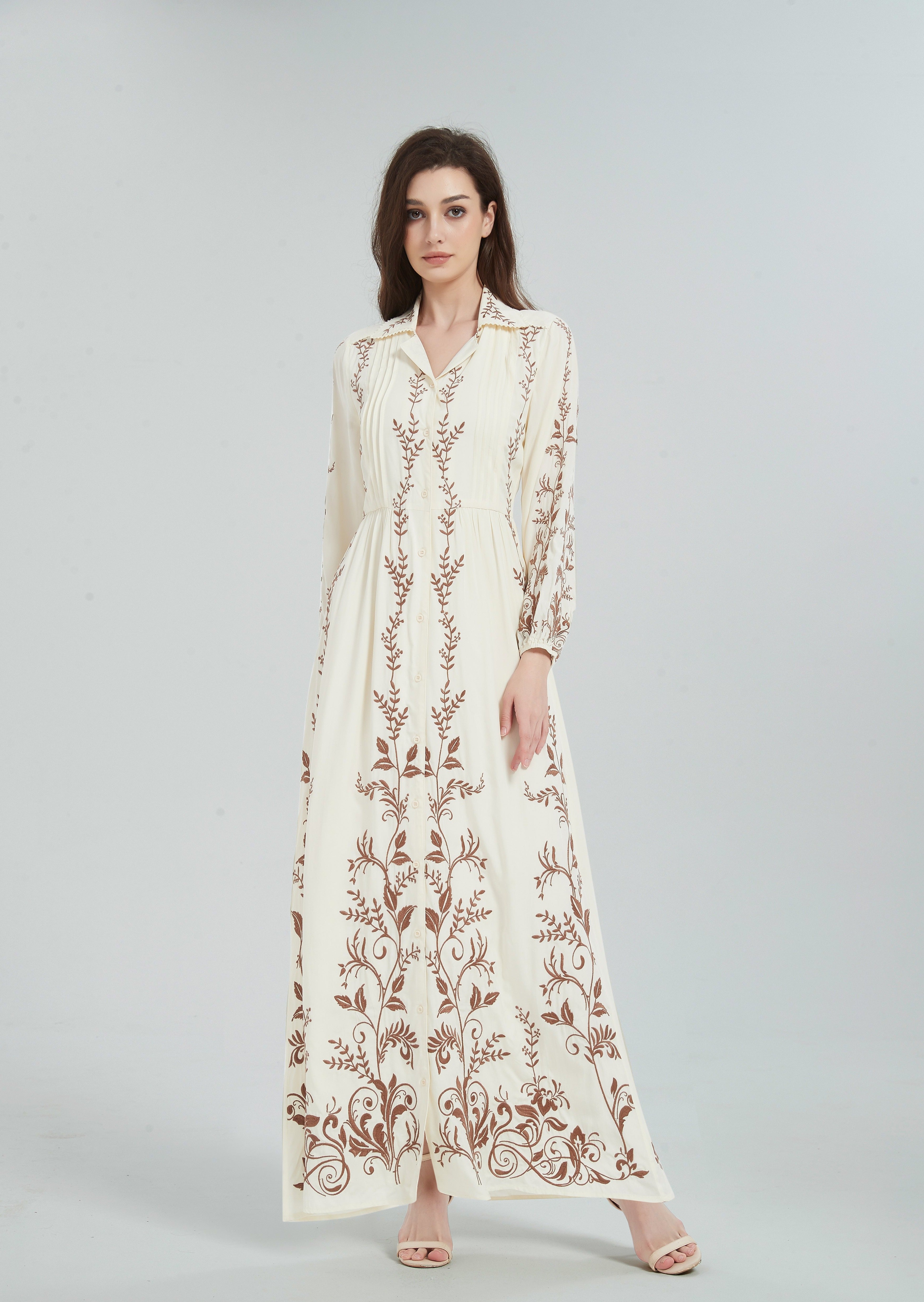 Fina Embroidered Maxi Dress - Cream