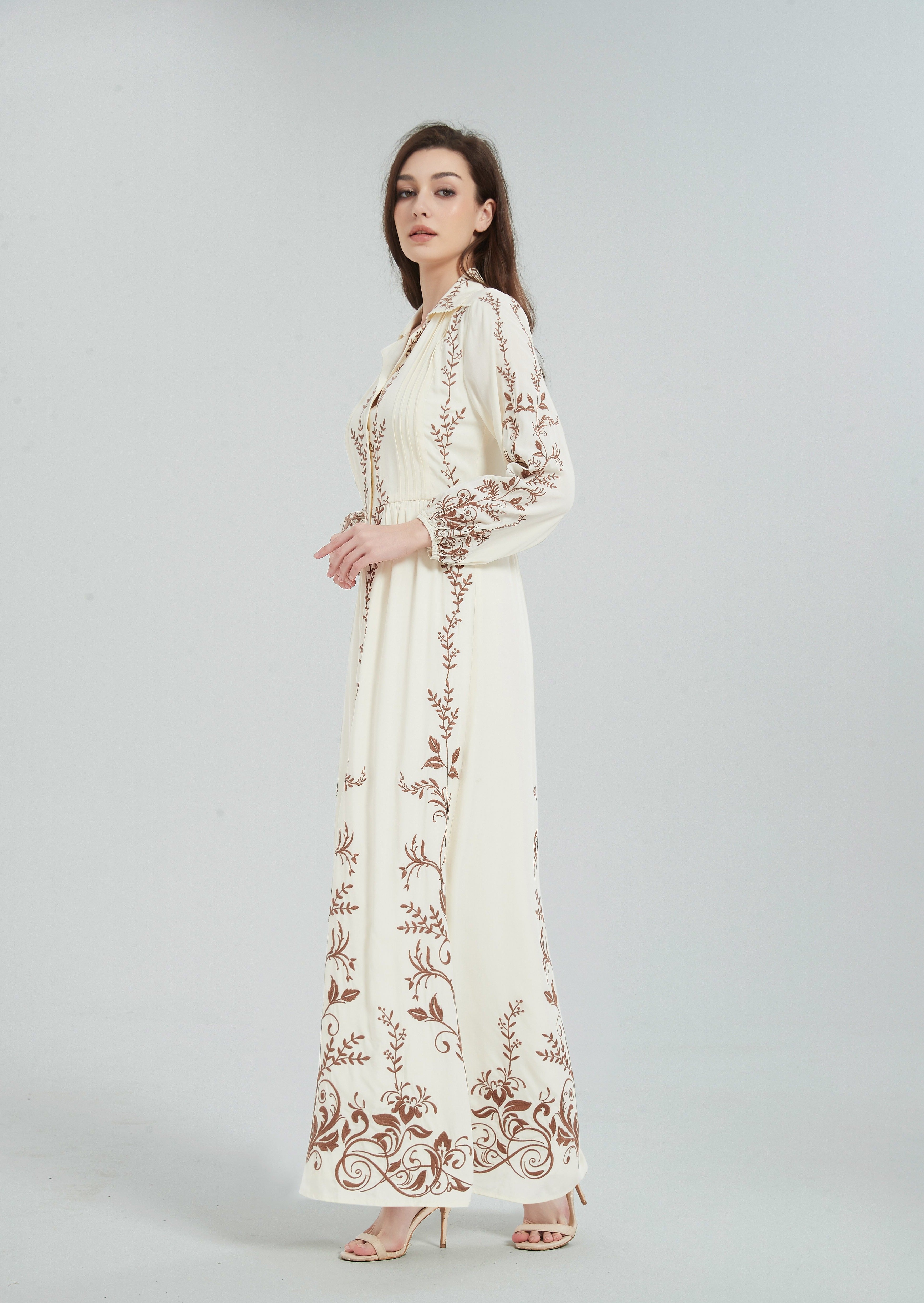 Fina Embroidered Maxi Dress - Cream