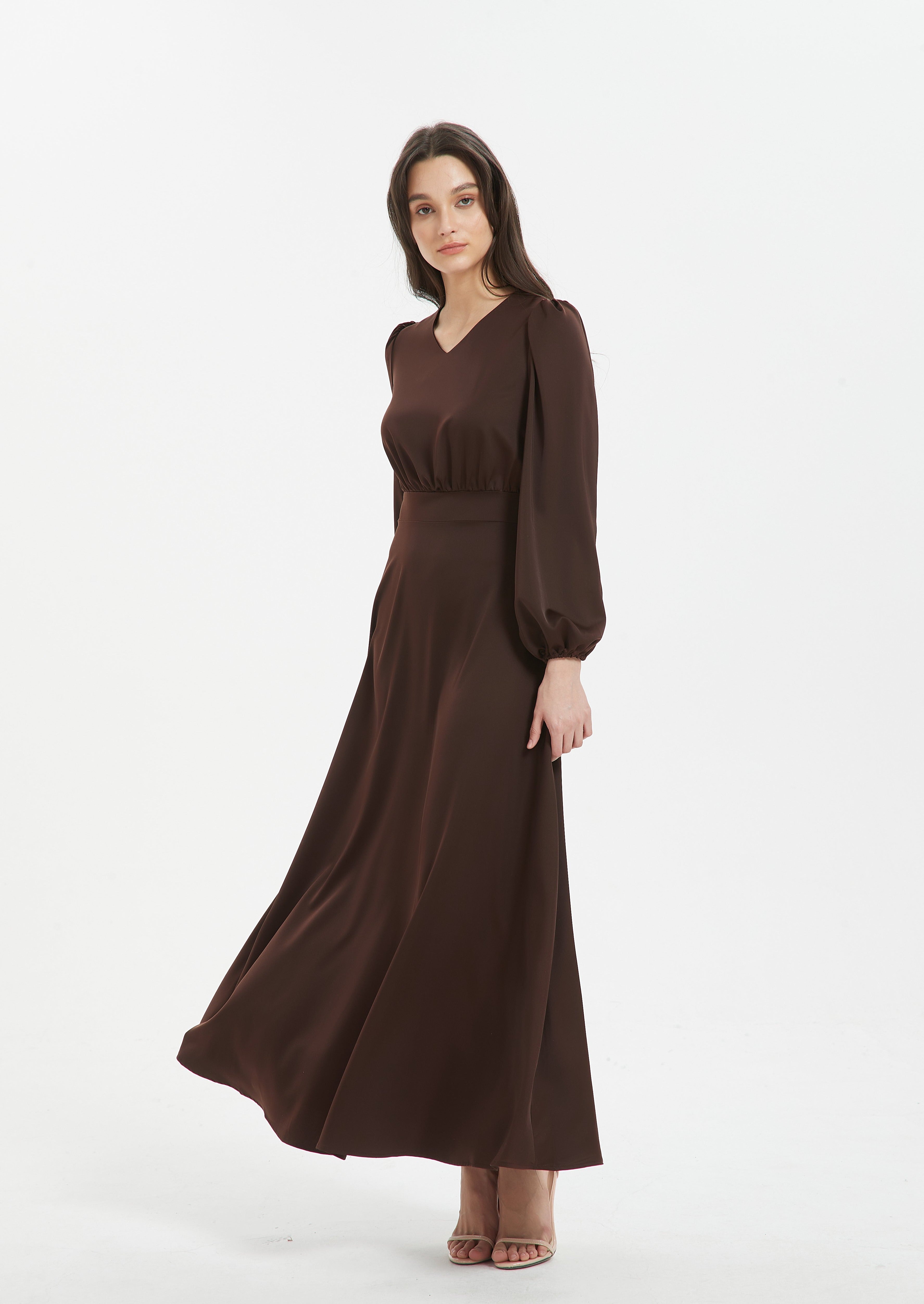 Inayah V-Neck Maxi Dress - Chocolate Brown