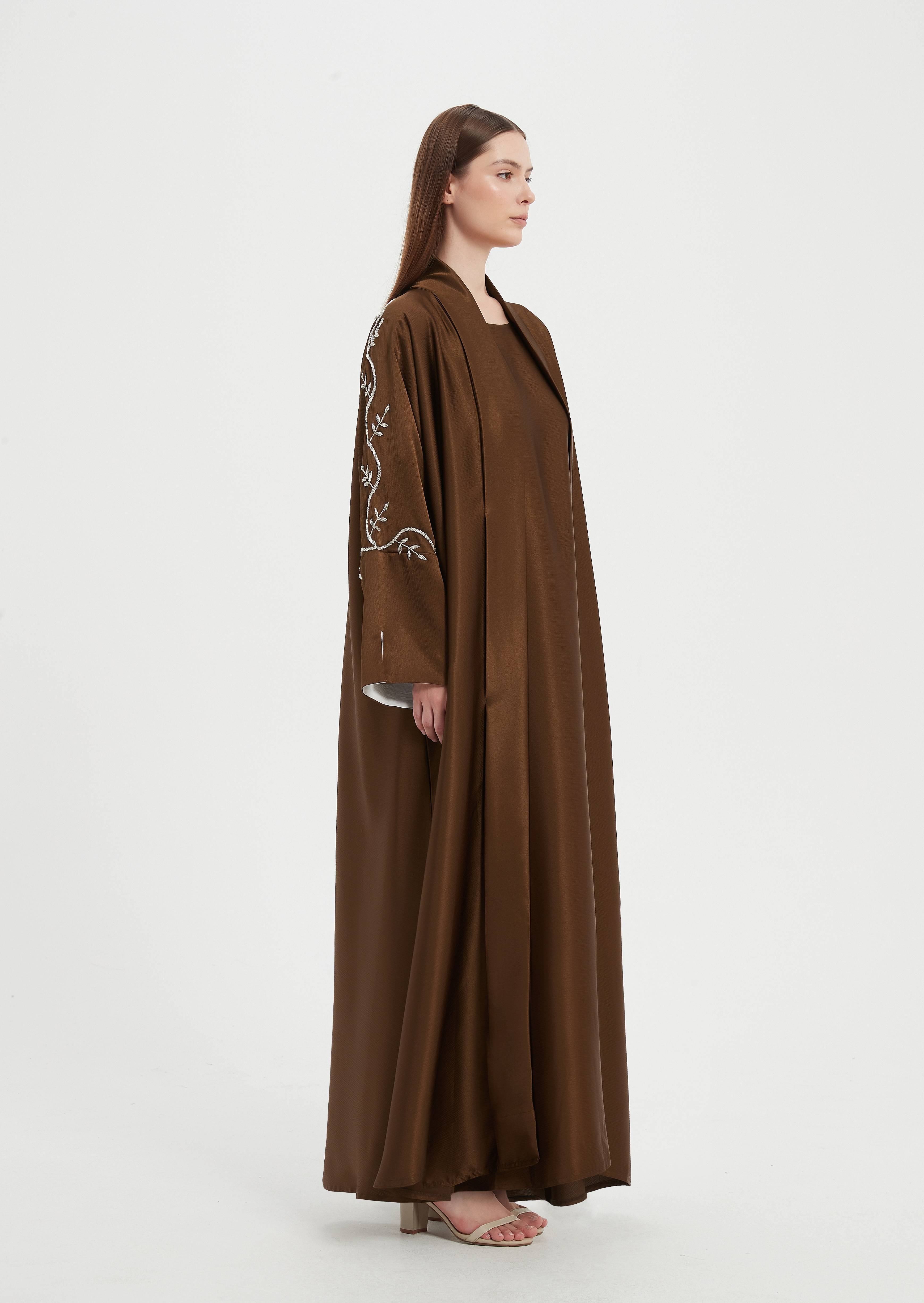 Liyana Beaded Abaya Set - Chocolate