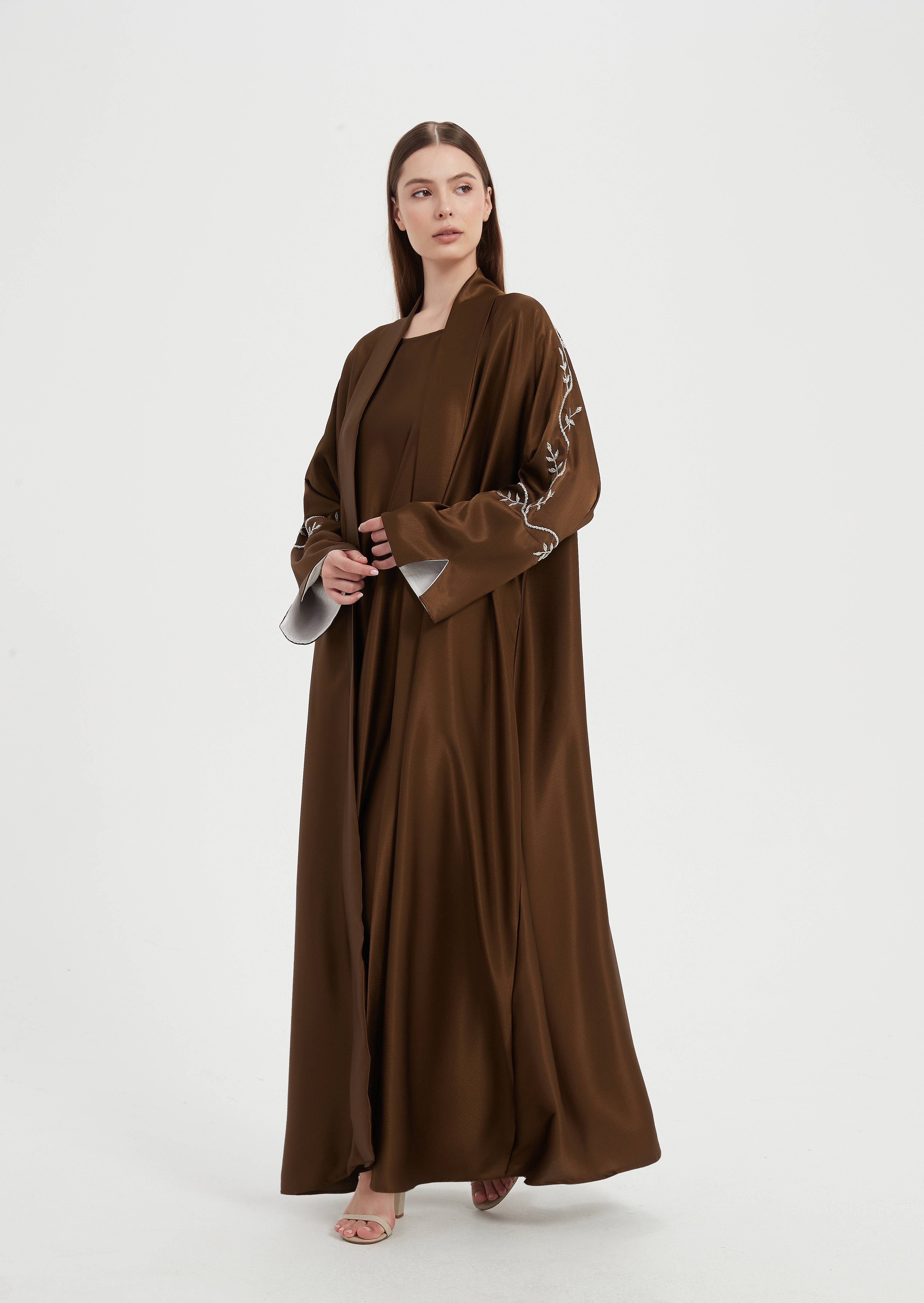 Liyana Beaded Abaya Set - Chocolate