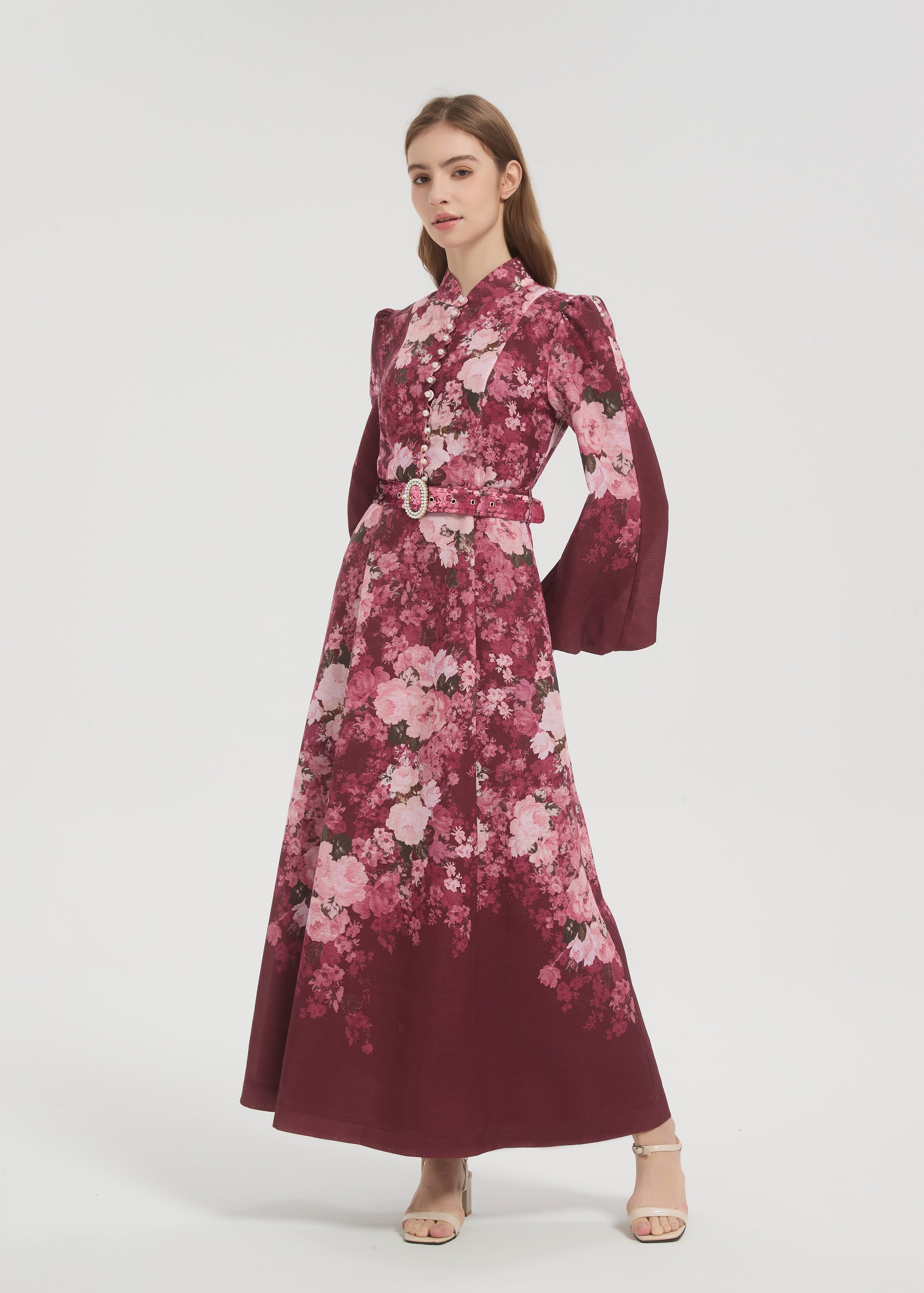 Mina Floral Maxi Dress - Plum - AMARIAH