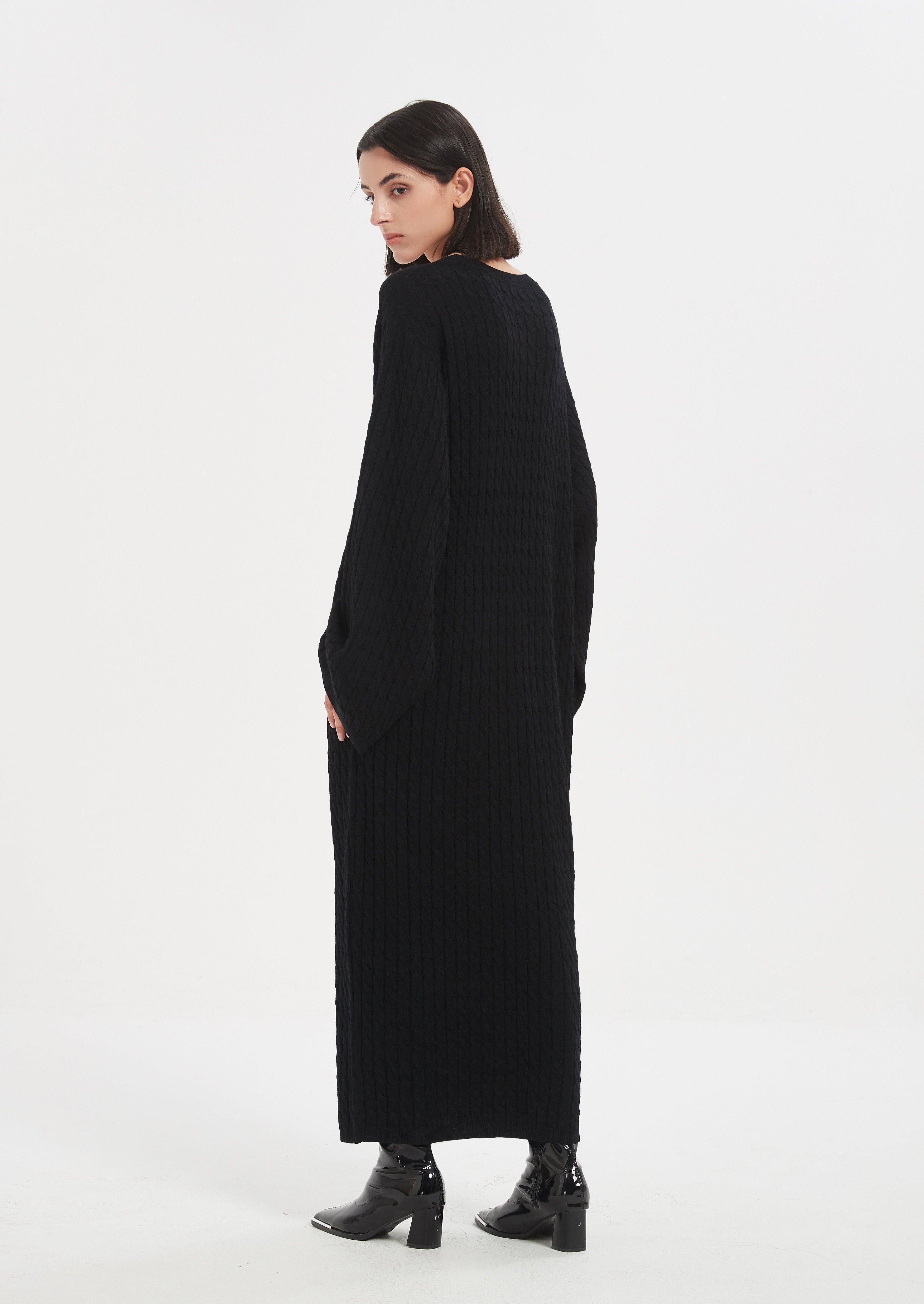 Hawa Cable Knit Dress - Black