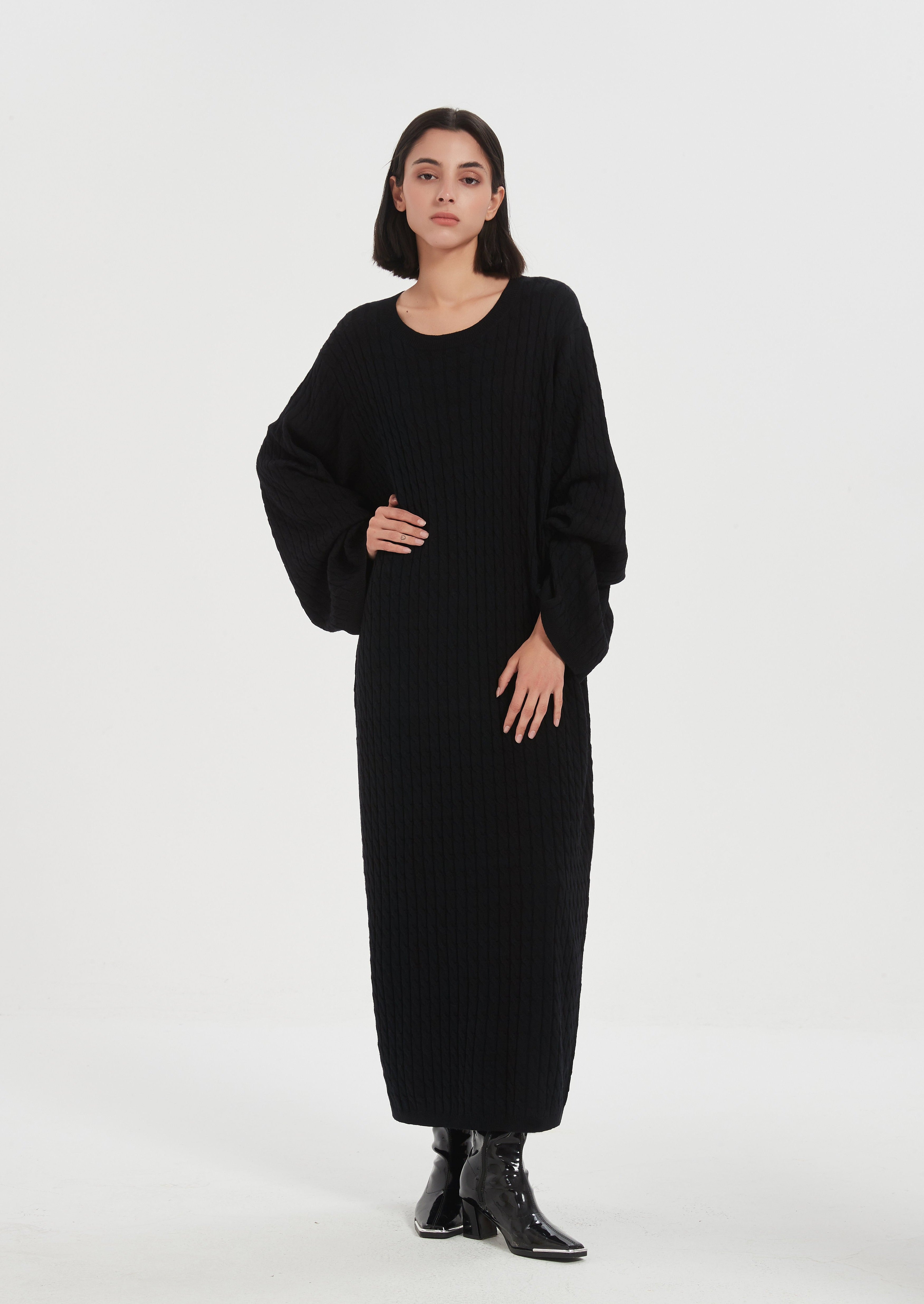 Hawa Cable Knit Dress - Black