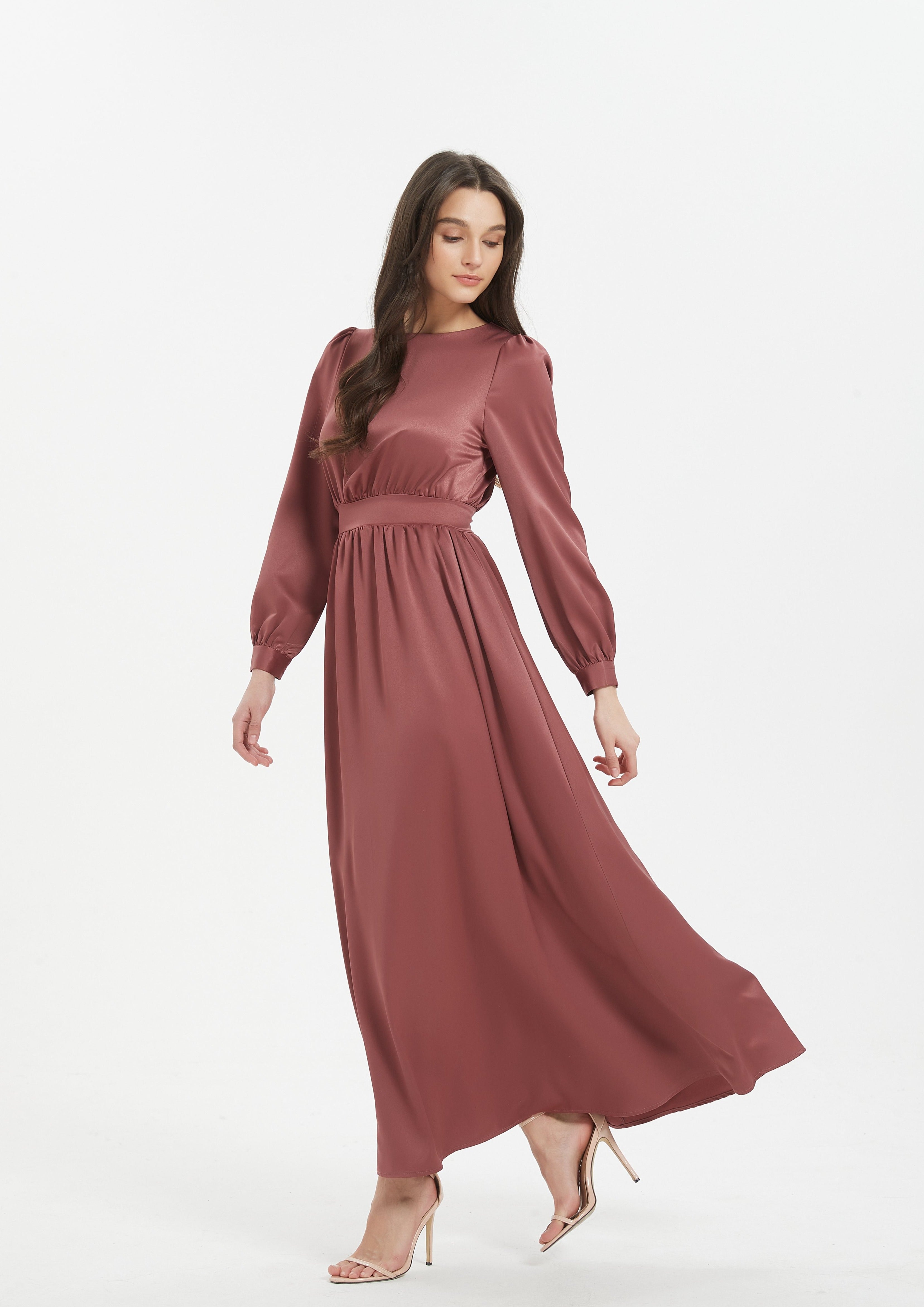 Myra Long Sleeve Maxi Dress - Dark Rose