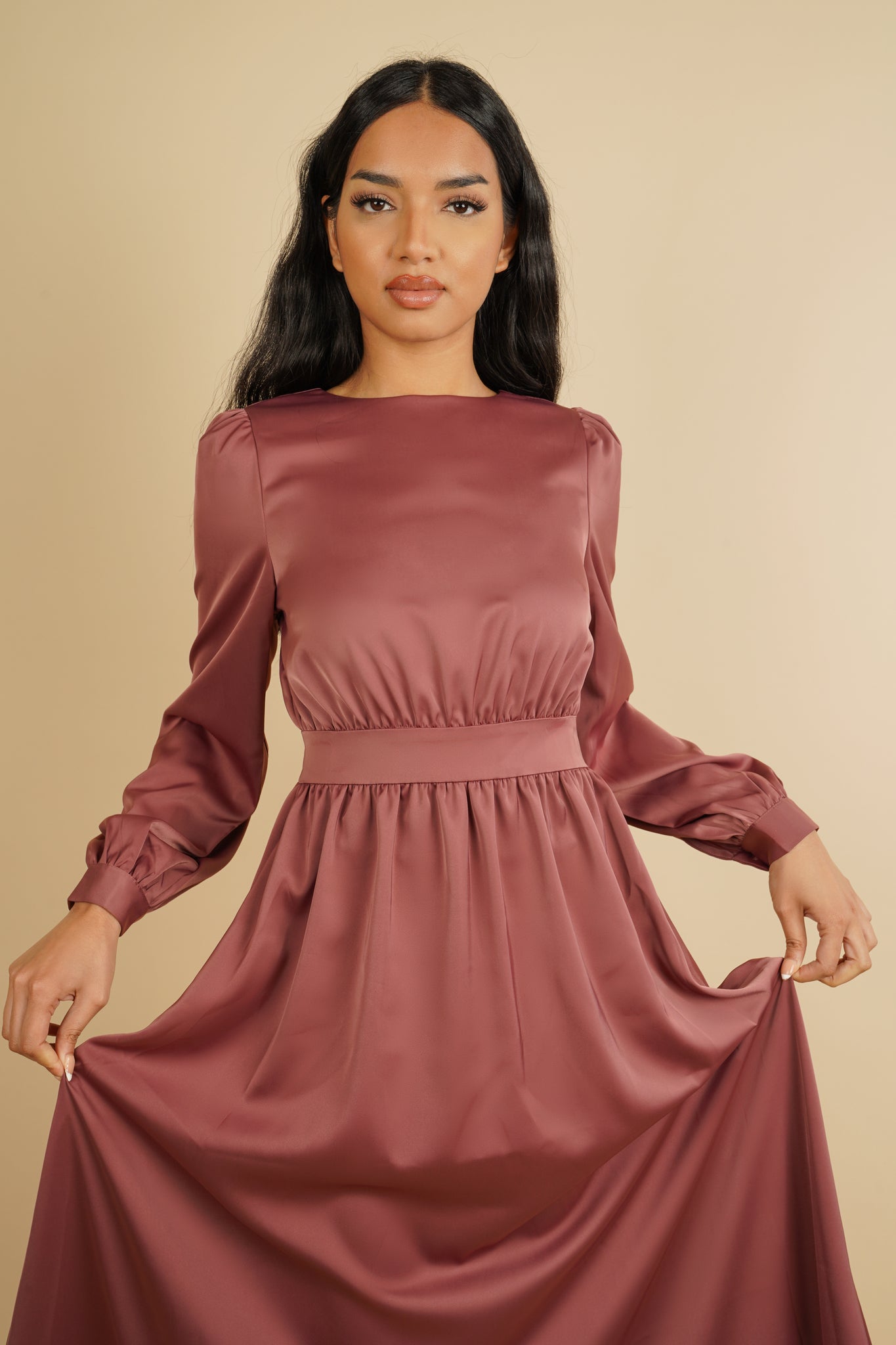 Myra Long Sleeve Maxi Dress - Dark Rose - AMARIAH